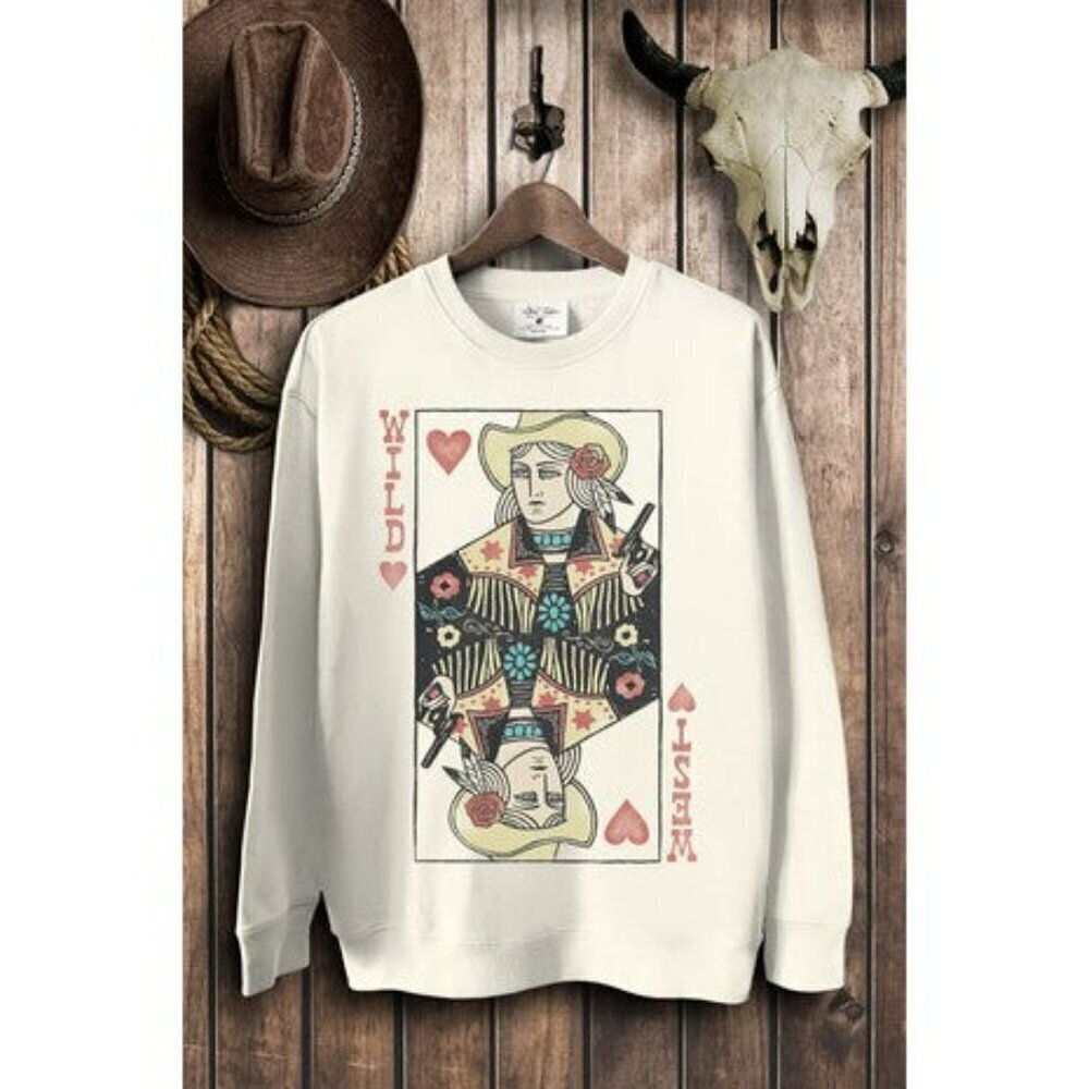 Wild Card Queen of Hearts Crewneck Sweatshirt in White - Picture 2 of 2